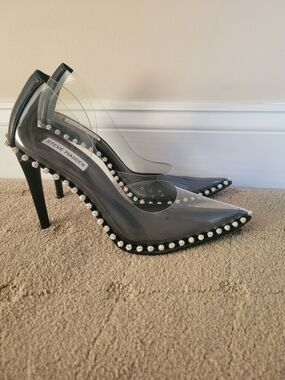 Steve Madden Clear PVC Pointed-Toe Pumps with Rhinestone Trim - Black